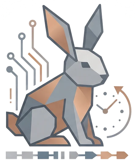 Symbole lapin.ia : un lapin origami gris et cuivre